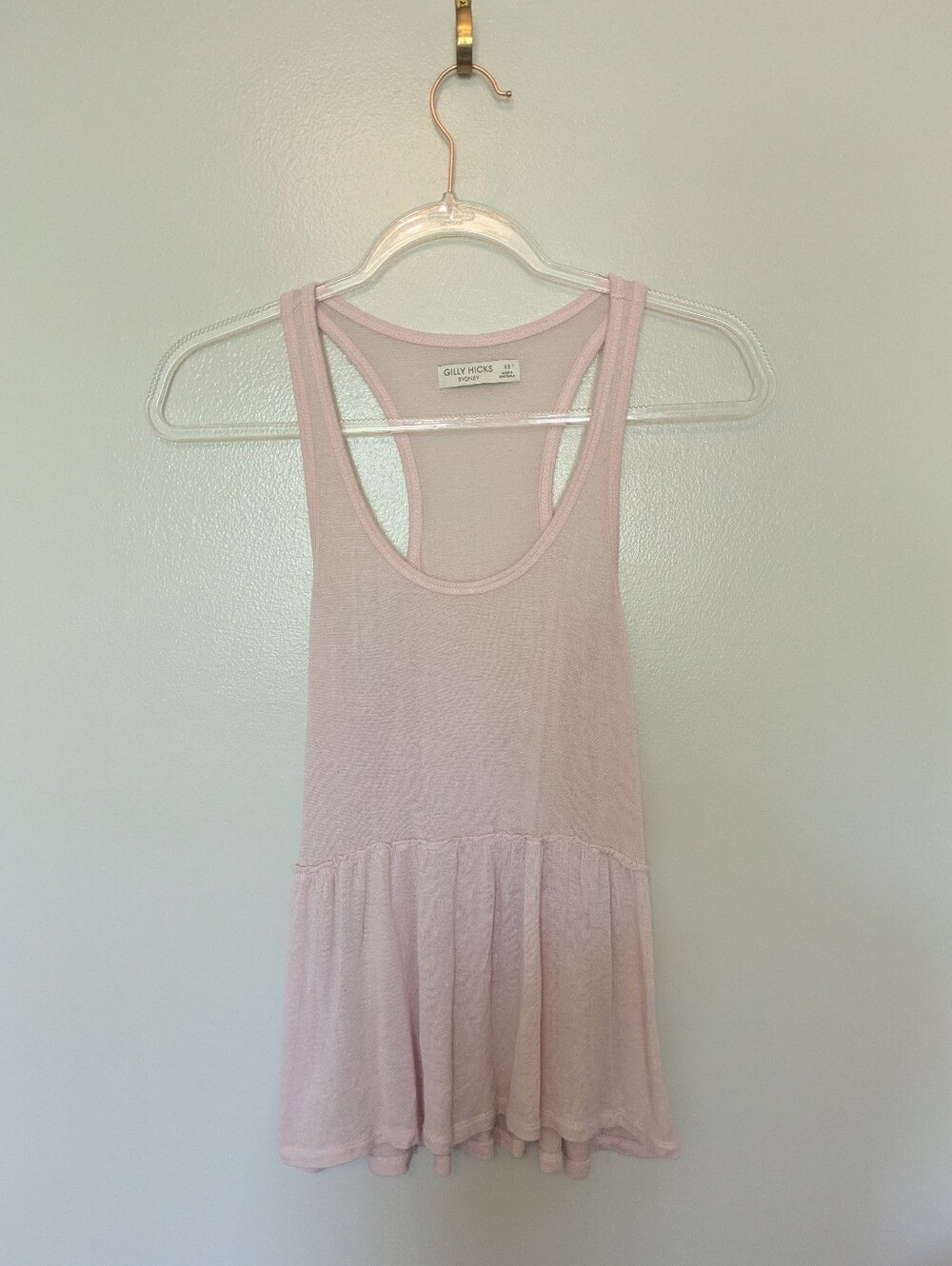 Gilly Hicks 2010s Tank Top Flounce Hem Light Pink Sheer XS